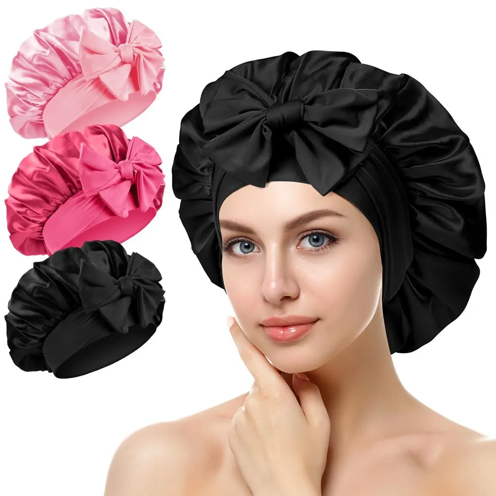 ACWOO Cuffia in Seta per Capelli Ricci, 3 Pezzi, Berretto da Notte in Raso con Nastri Regolabili - immagine 1