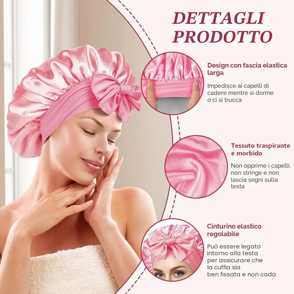 ACWOO Cuffia in Seta per Capelli Ricci, 3 Pezzi, Berretto da Notte in Raso con Nastri Regolabili - immagine 3