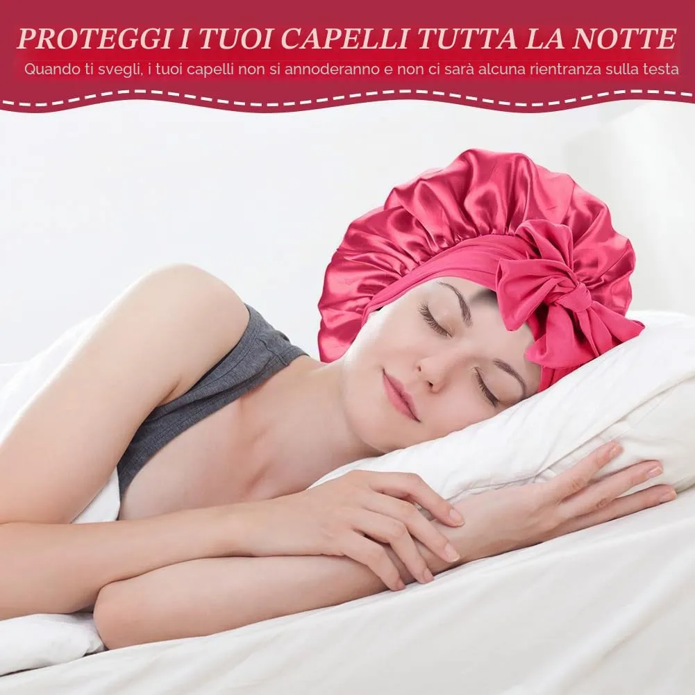 ACWOO Cuffia in Seta per Capelli Ricci, 3 Pezzi, Berretto da Notte in Raso con Nastri Regolabili - immagine 7