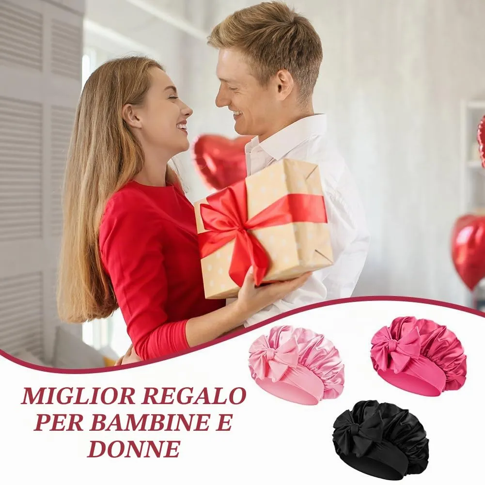 ACWOO Cuffia in Seta per Capelli Ricci, 3 Pezzi, Berretto da Notte in Raso con Nastri Regolabili - immagine 8