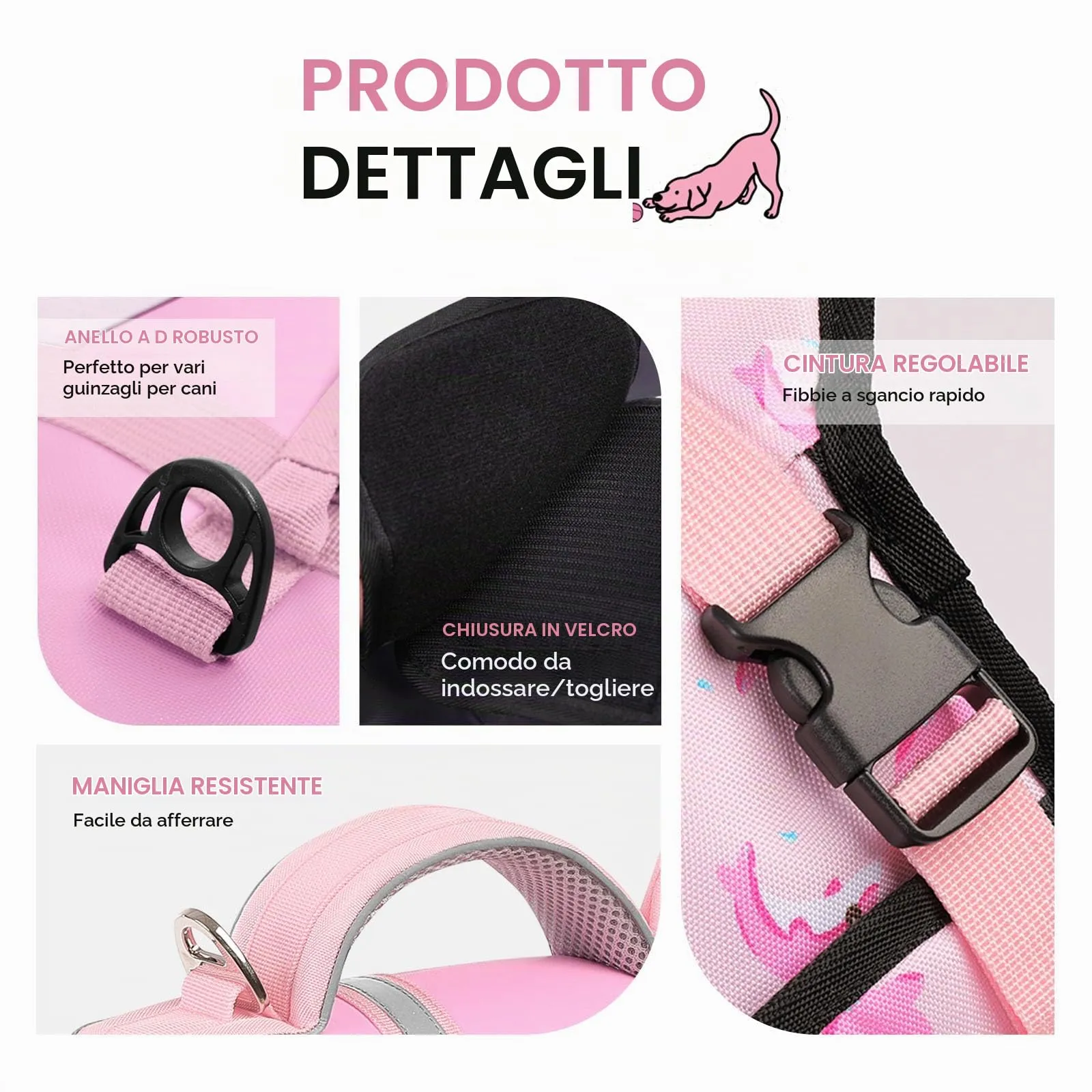AOFITEE Giubbotto di Salvataggio per Cani con Pinna di Squalo, Taglia L, Balena rosa - immagine 3