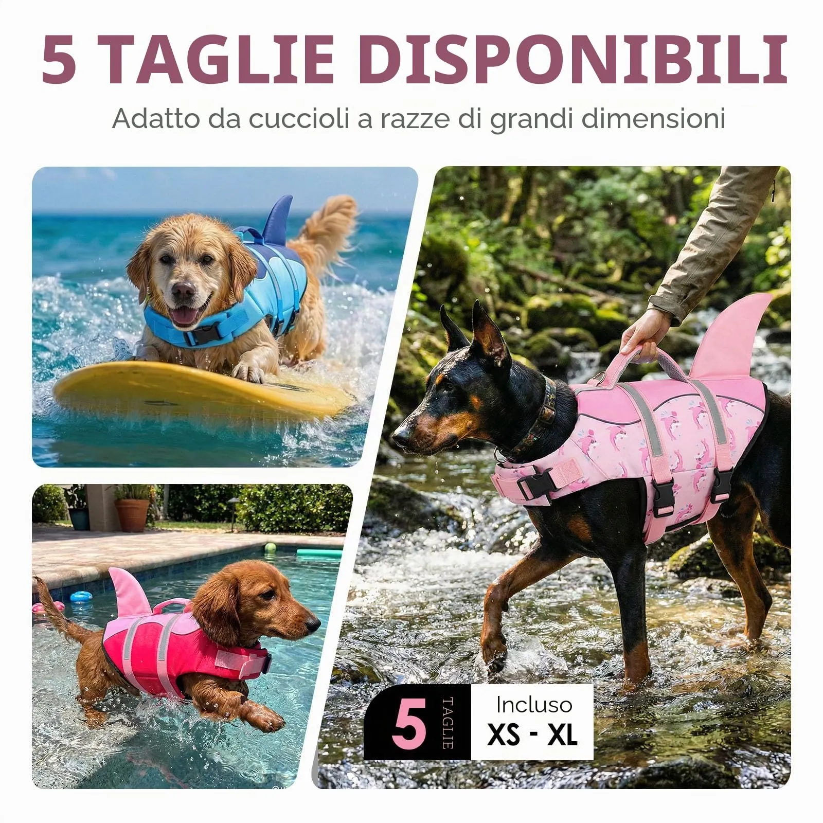 AOFITEE Giubbotto di Salvataggio per Cani con Pinna di Squalo, Taglia L, Balena rosa - immagine 7