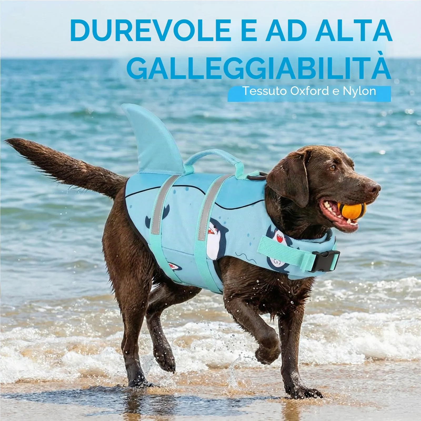 AOFITEE Giubbotto di Salvataggio per Cani con Pinna di Squalo e Impugnatura di Soccorso, Verde, S - immagine 2
