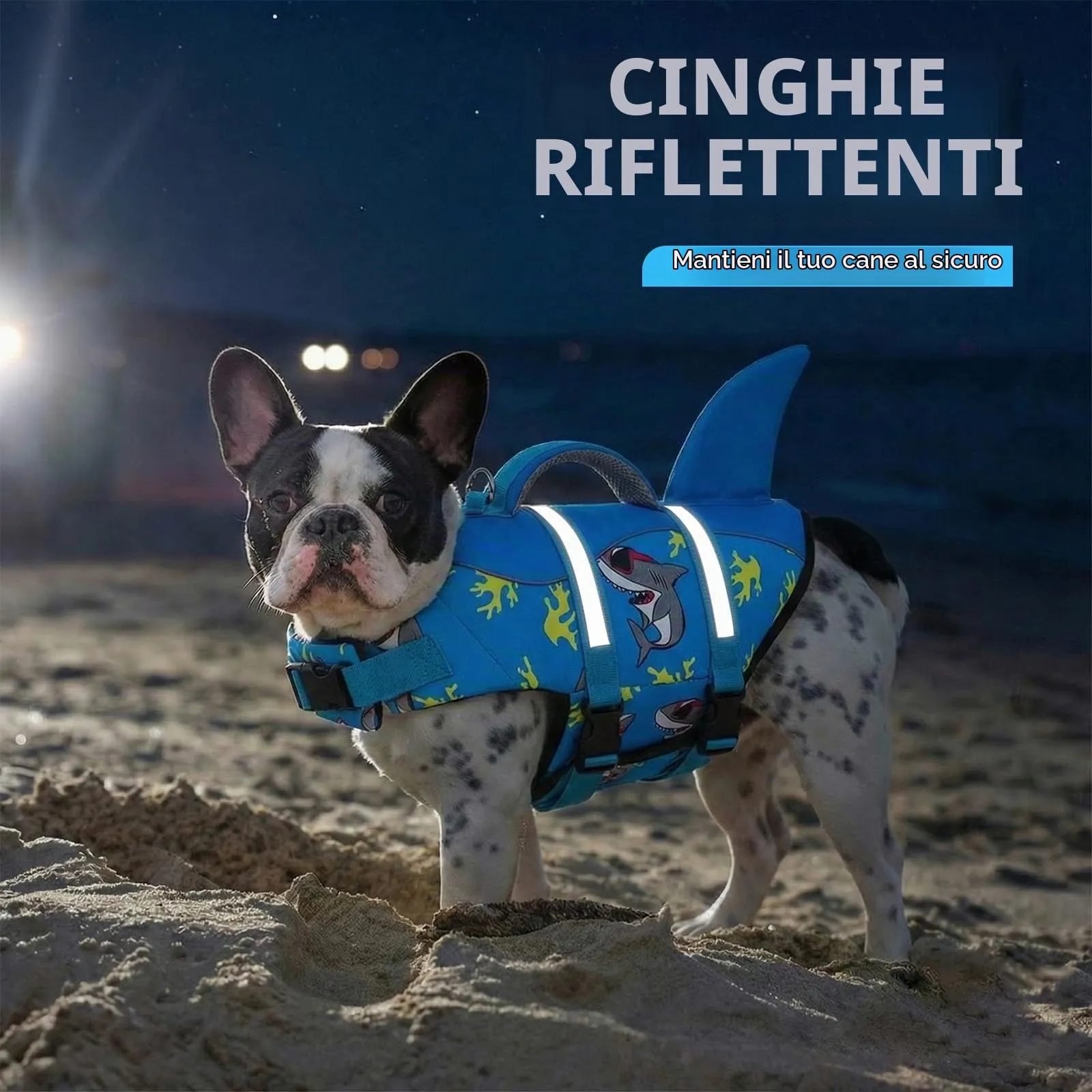 AOFITEE Giubbotto Salvagente per Cani con Pinna di Squalo e Impugnatura di Soccorso, Taglia M, Blu Scuro - immagine 5