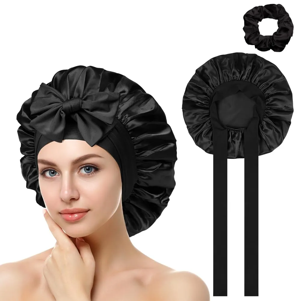 ACWOO Cuffia in Seta per Capelli Notte, Berretto in Raso Elastico Regolabile, Rosa - immagine 1