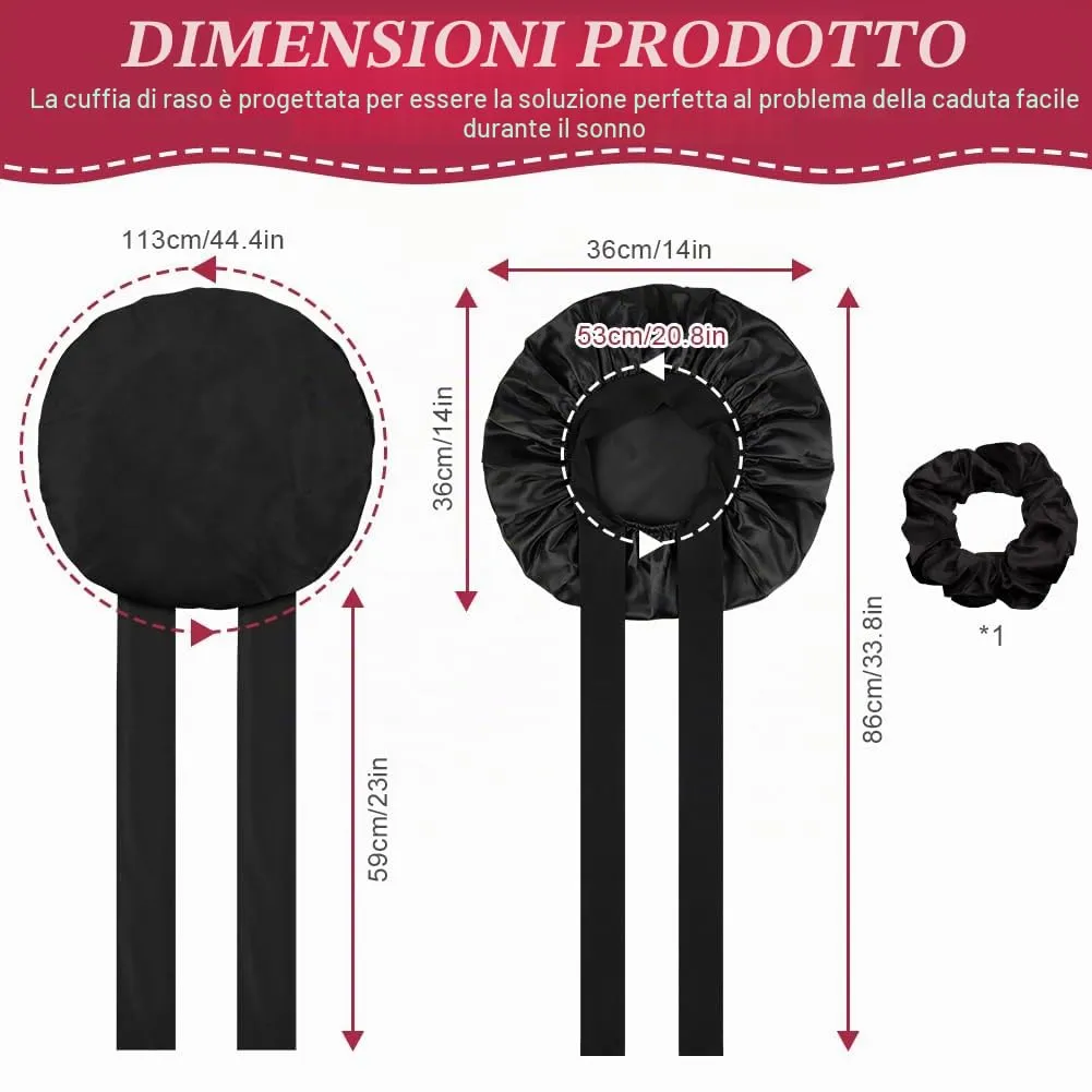 ACWOO Cuffia in Seta per Capelli Notte, Berretto in Raso Elastico Regolabile, Rosa - immagine 2