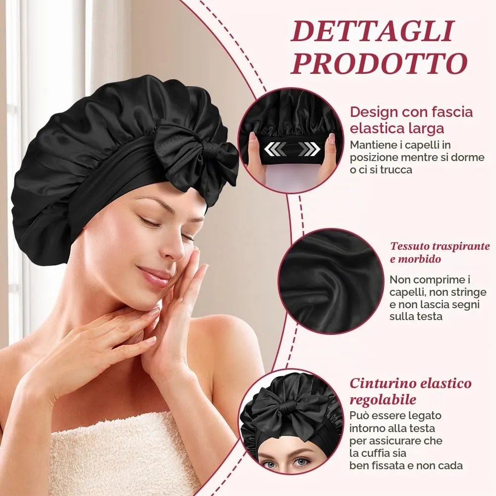 ACWOO Cuffia in Seta per Capelli Notte, Berretto in Raso Elastico Regolabile, Rosa - immagine 3