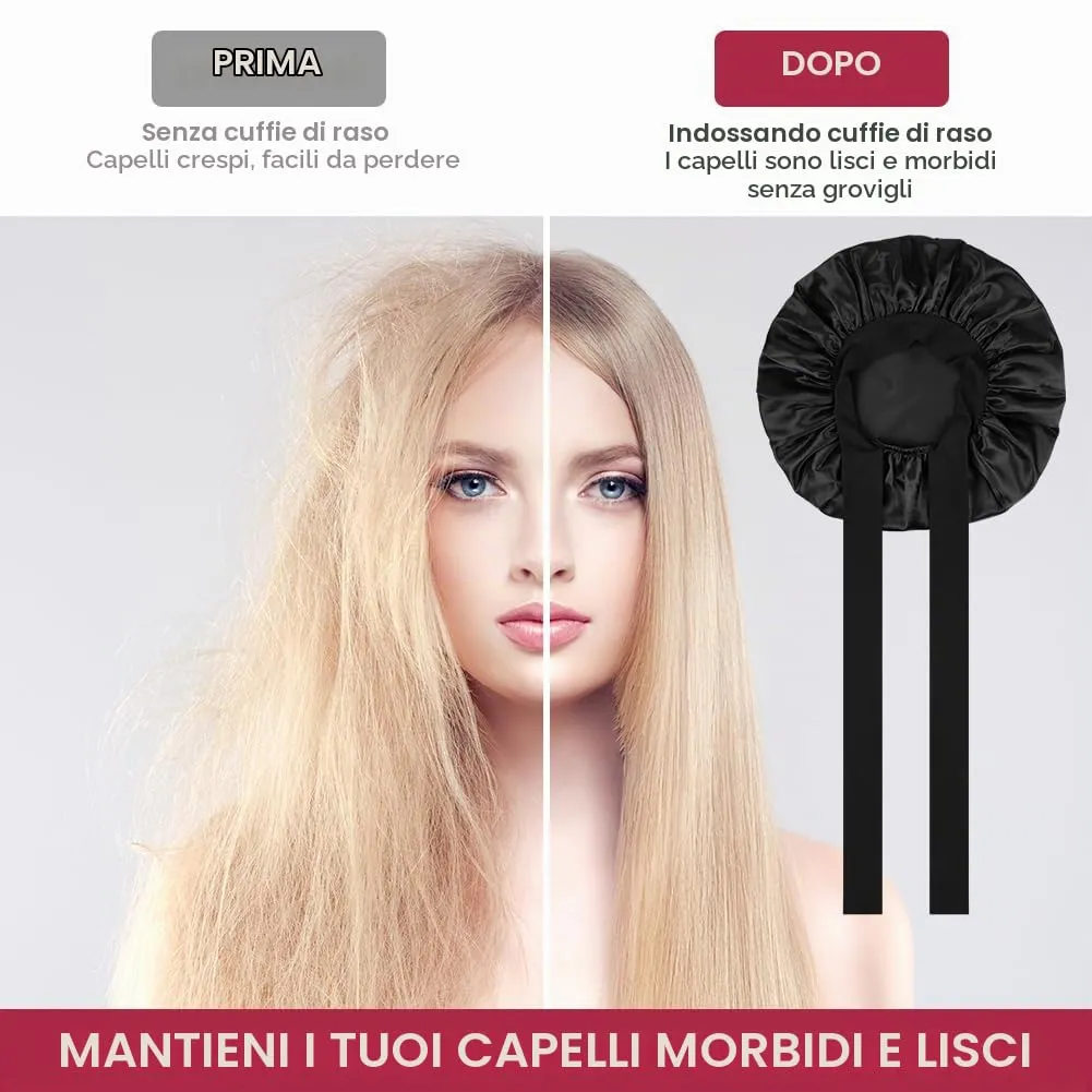 ACWOO Cuffia in Seta per Capelli Notte, Berretto in Raso Elastico Regolabile, Rosa - immagine 4
