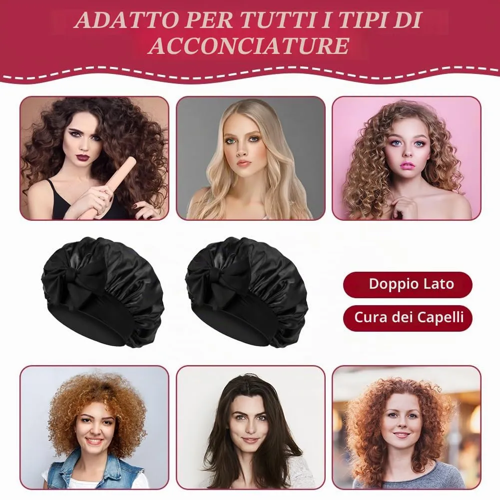 ACWOO Cuffia in Seta per Capelli Notte, Berretto in Raso Elastico Regolabile, Rosa - immagine 5