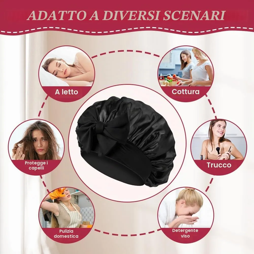 ACWOO Cuffia in Seta per Capelli Notte, Berretto in Raso Elastico Regolabile, Rosa - immagine 6