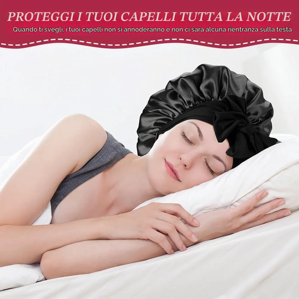 ACWOO Cuffia in Seta per Capelli Notte, Berretto in Raso Elastico Regolabile, Rosa - immagine 7