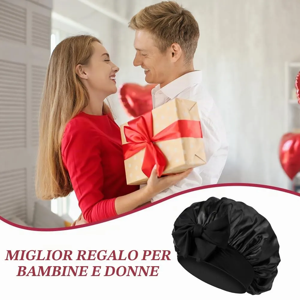 ACWOO Cuffia in Seta per Capelli Notte, Berretto in Raso Elastico Regolabile, Rosa - immagine 8