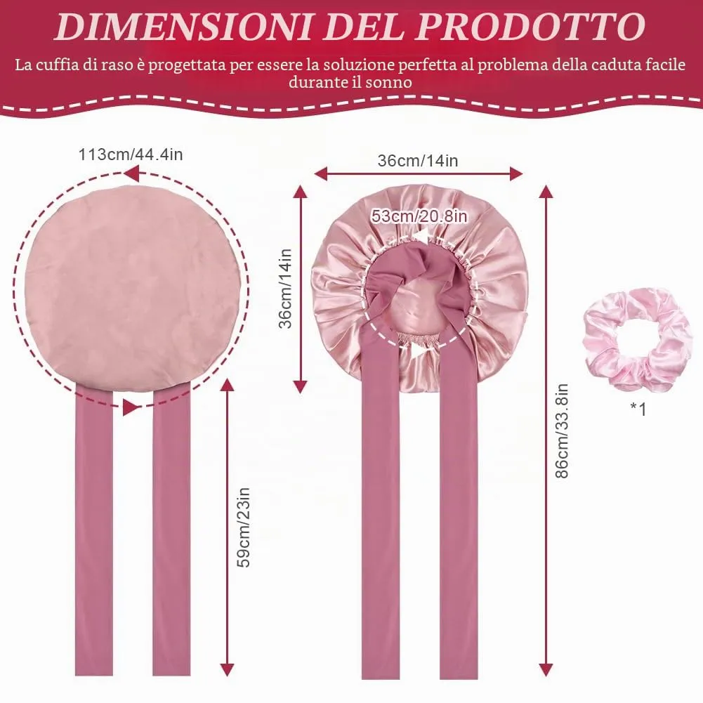 ACWOO Cuffia in Seta per Capelli, Berretto da Notte in Raso Elastico e Regolabile, Rosa Doro Chiaro - immagine 2