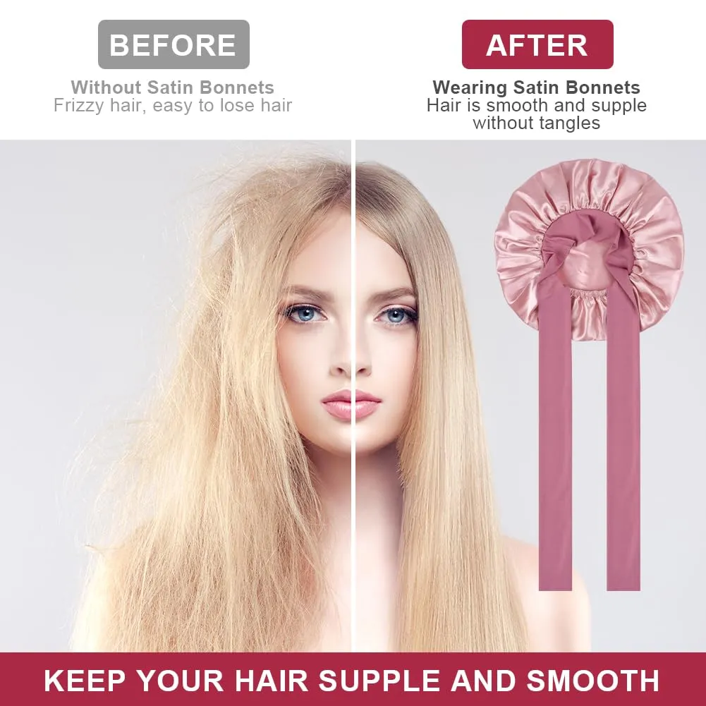 ACWOO Cuffia in Seta per Capelli, Berretto da Notte in Raso Elastico e Regolabile, Rosa Doro Chiaro - immagine 4