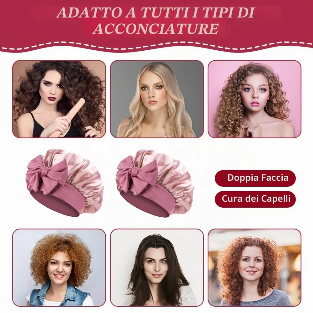 ACWOO Cuffia in Seta per Capelli, Berretto da Notte in Raso Elastico e Regolabile, Rosa Doro Chiaro - immagine 5