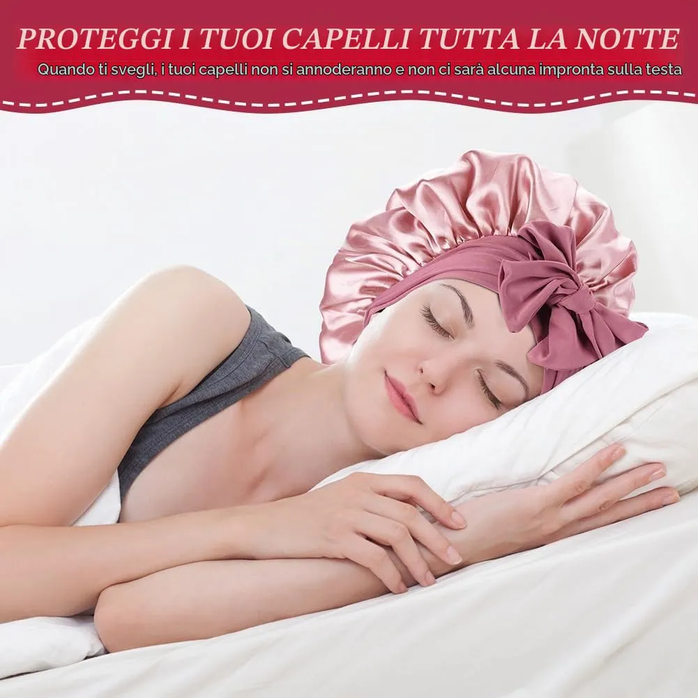 ACWOO Cuffia in Seta per Capelli, Berretto da Notte in Raso Elastico e Regolabile, Rosa Doro Chiaro - immagine 6