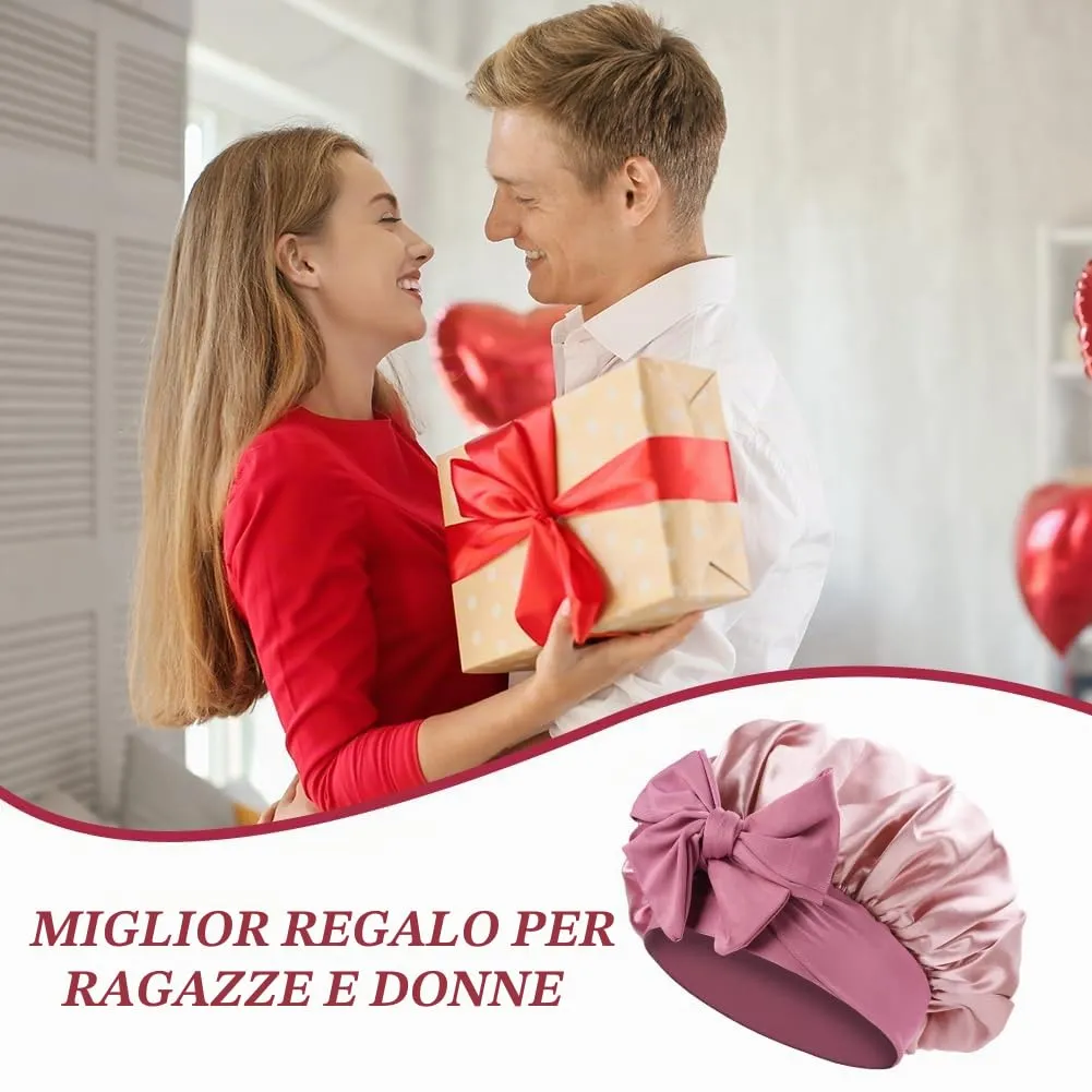 ACWOO Cuffia in Seta per Capelli, Berretto da Notte in Raso Elastico e Regolabile, Rosa Doro Chiaro - immagine 7