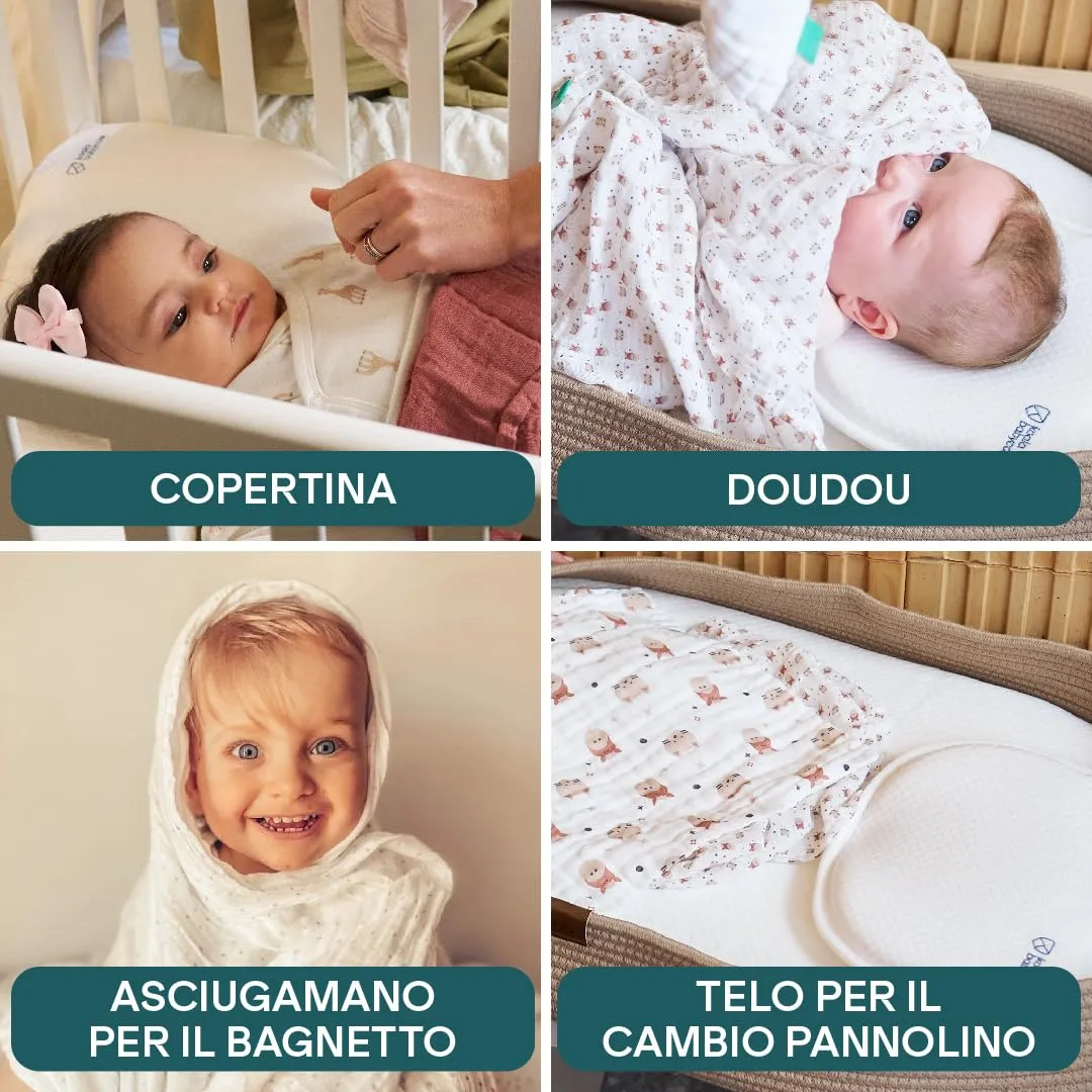 Koala Babycare Mussole Neonato 100% Cotone, 3 Pz 80x80cm, Rosso Terra - immagine 4