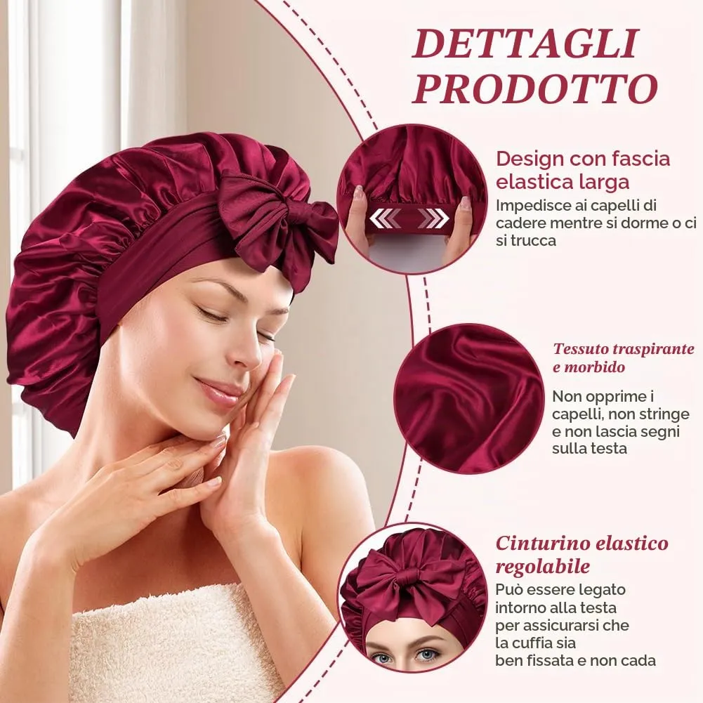 ACWOO Cuffia in Seta per Capelli Notte con Nastri Regolabili, Verde Profondo - immagine 3