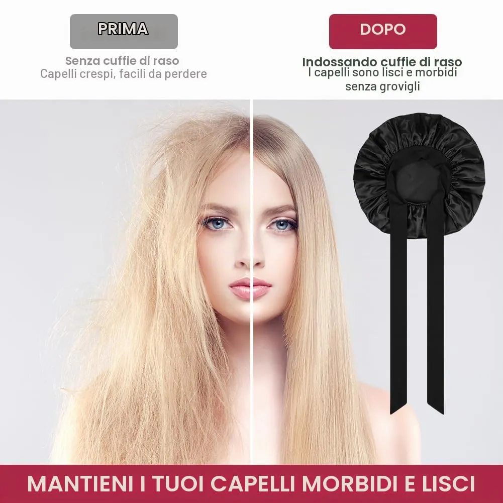 ACWOO Cuffia in Seta per Capelli Notte con Nastri Regolabili, Verde Profondo - immagine 4