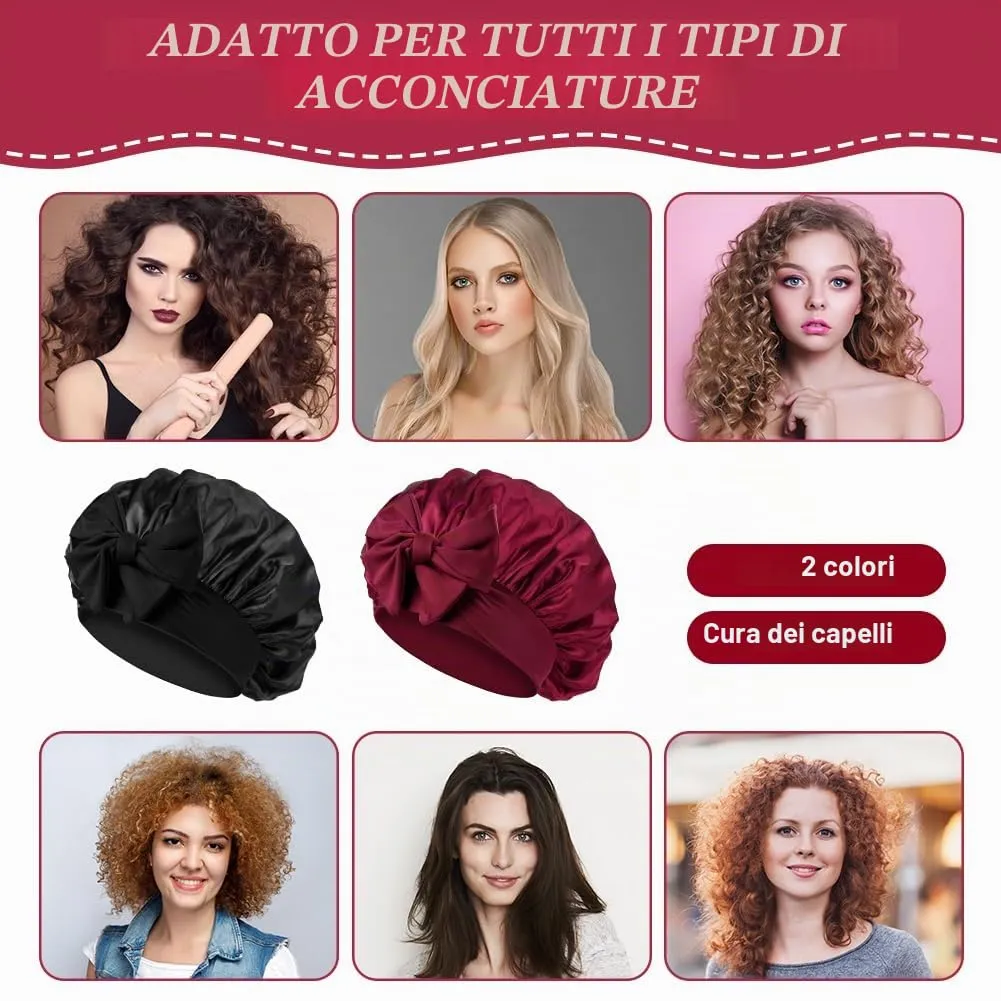 ACWOO Cuffia in Seta per Capelli Notte con Nastri Regolabili, Verde Profondo - immagine 5