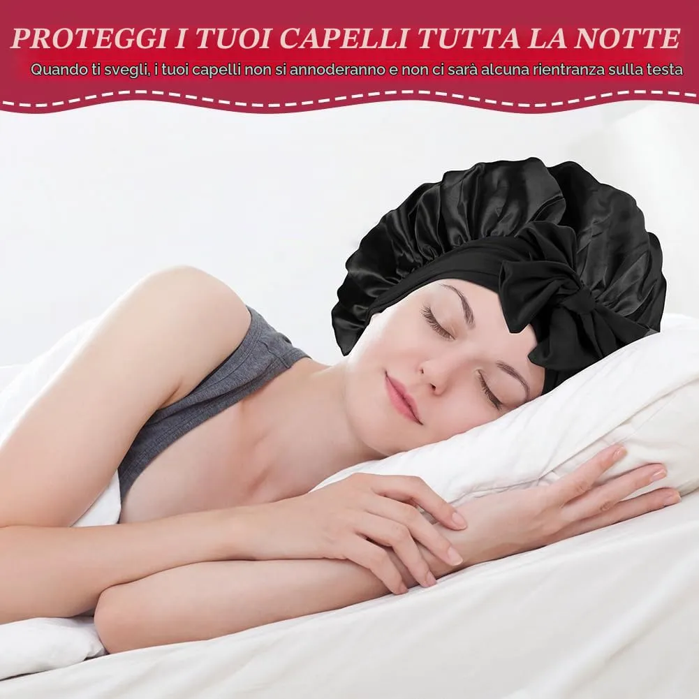ACWOO Cuffia in Seta per Capelli Notte con Nastri Regolabili, Verde Profondo - immagine 6