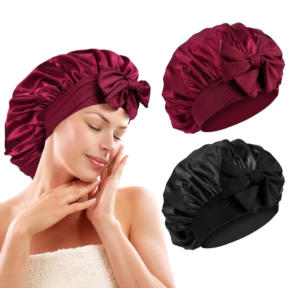 ACWOO Cuffia in Seta per Capelli Notte con Nastri Regolabili, Verde Profondo - immagine 9