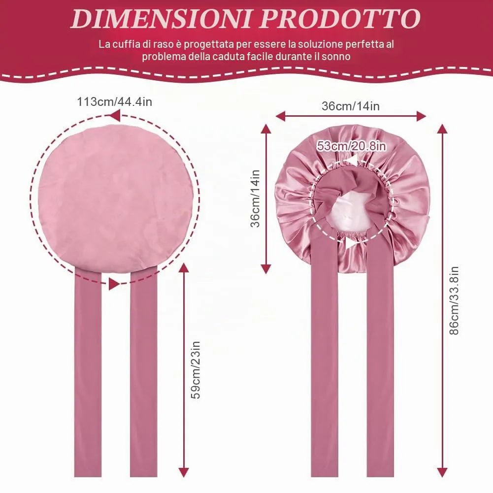 ACWOO Cuffia in Seta per Capelli Notte, Berretto in Raso Elastico con Nastri Regolabili, Cioccolato - immagine 2