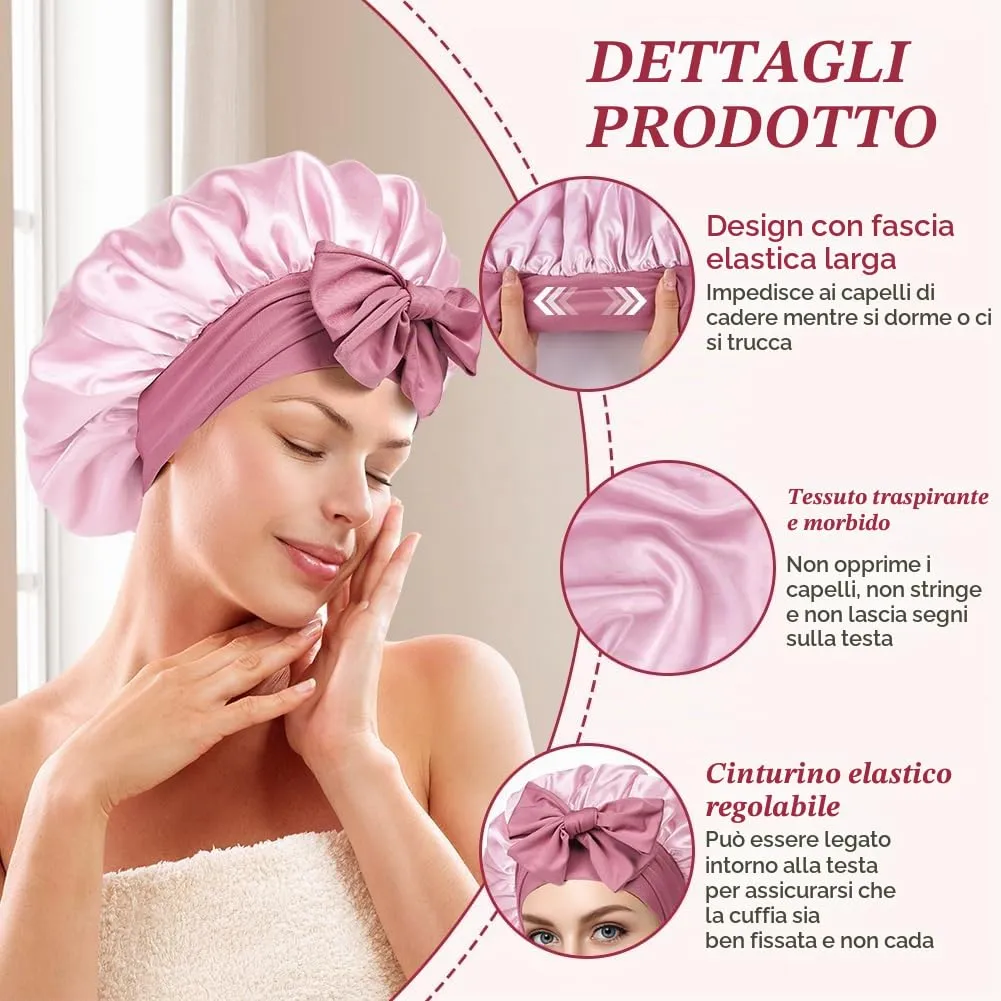 ACWOO Cuffia in Seta per Capelli Notte, Berretto in Raso Elastico con Nastri Regolabili, Cioccolato - immagine 3