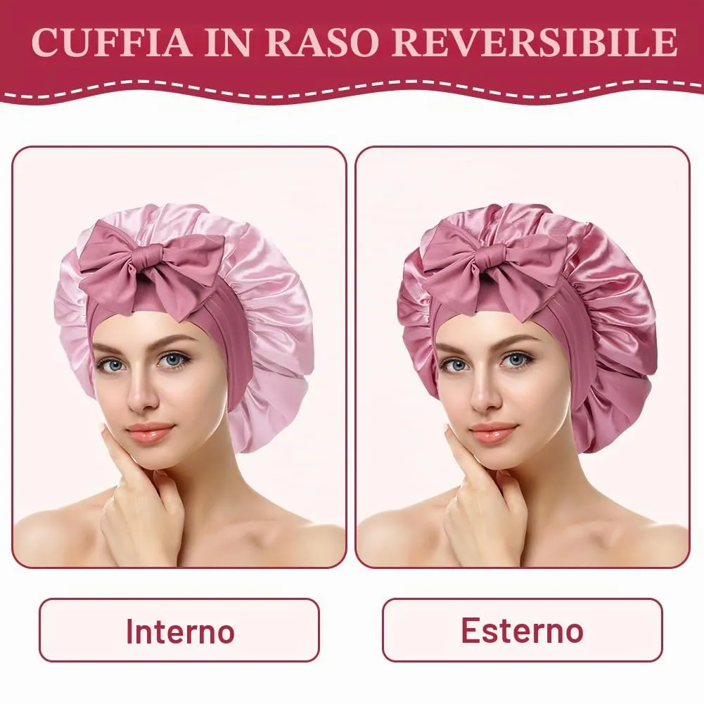 ACWOO Cuffia in Seta per Capelli Notte, Berretto in Raso Elastico con Nastri Regolabili, Cioccolato - immagine 4