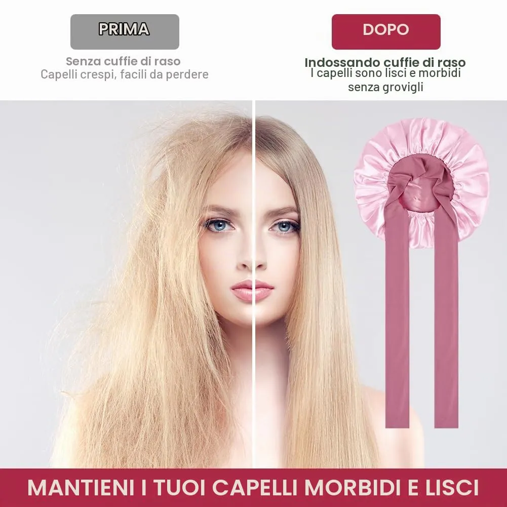 ACWOO Cuffia in Seta per Capelli Notte, Berretto in Raso Elastico con Nastri Regolabili, Cioccolato - immagine 5