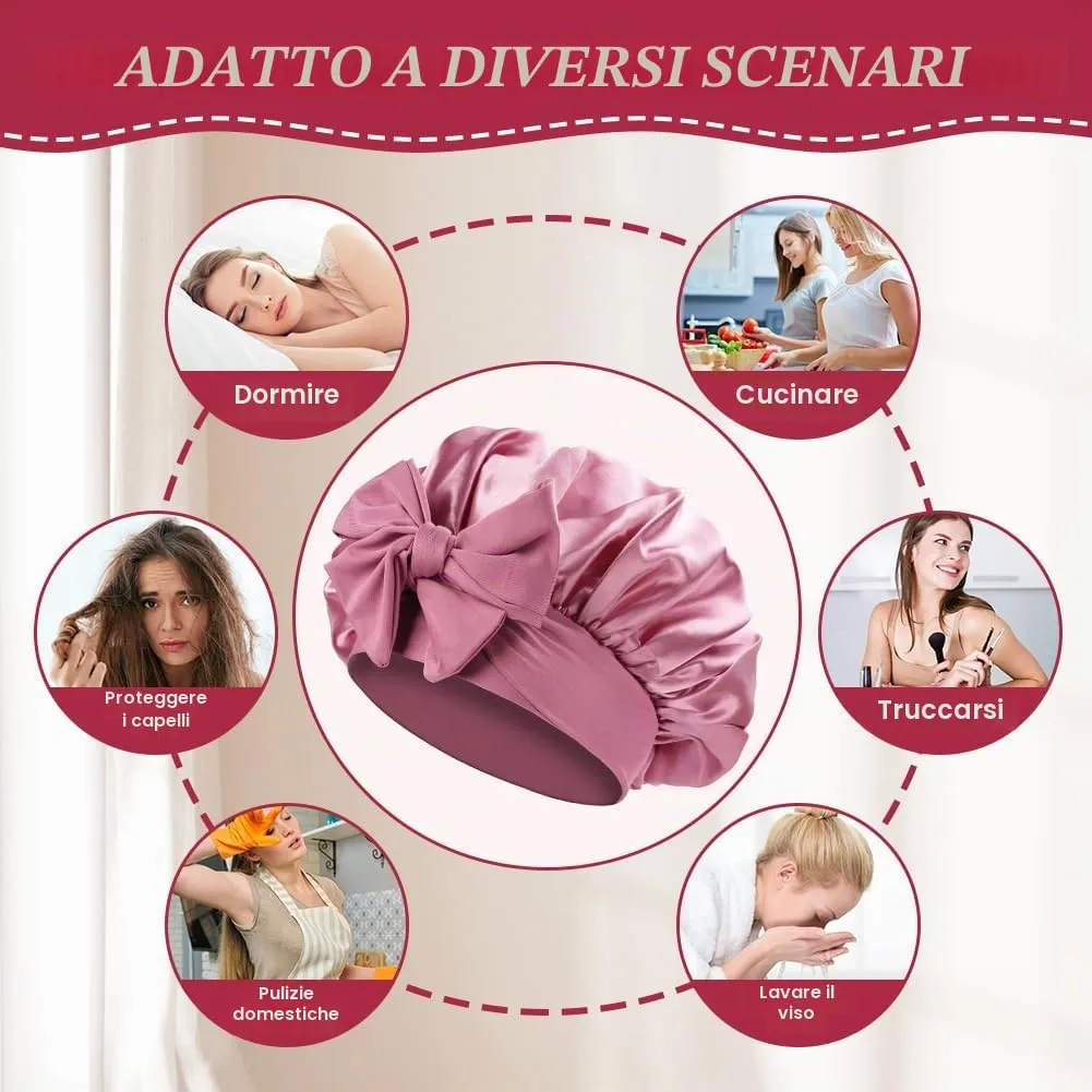 ACWOO Cuffia in Seta per Capelli Notte, Berretto in Raso Elastico con Nastri Regolabili, Cioccolato - immagine 7