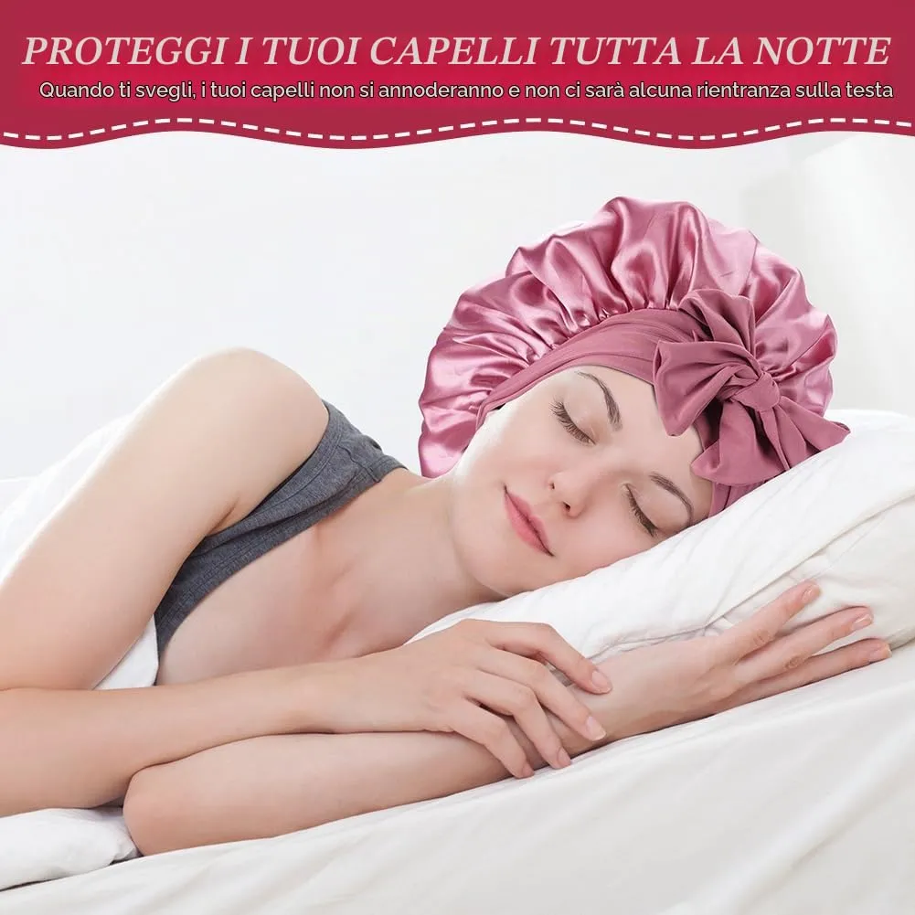 ACWOO Cuffia in Seta per Capelli Notte, Berretto in Raso Elastico con Nastri Regolabili, Cioccolato - immagine 8