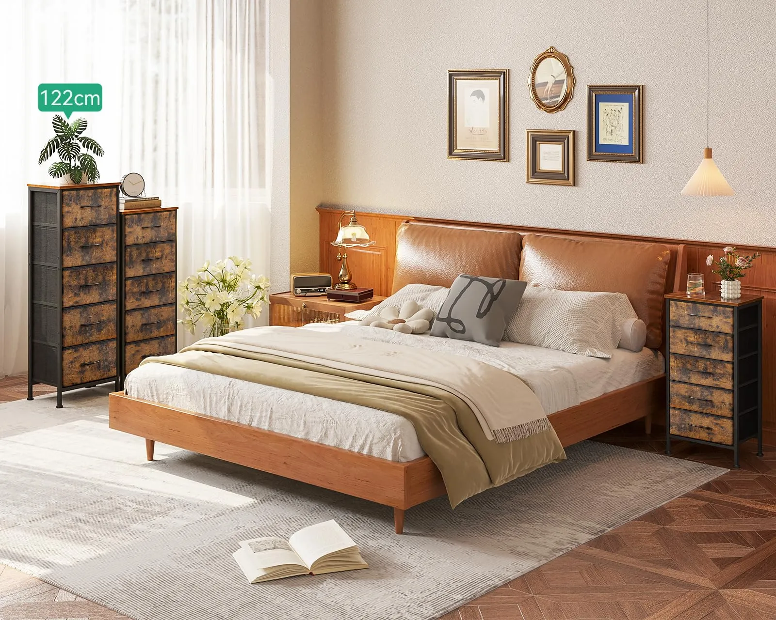 Coleshome Cassettiera Camera da Letto con 5 Cassetti in Tessuto, 30 x 40 x 120 cm, Vintage - immagine 5