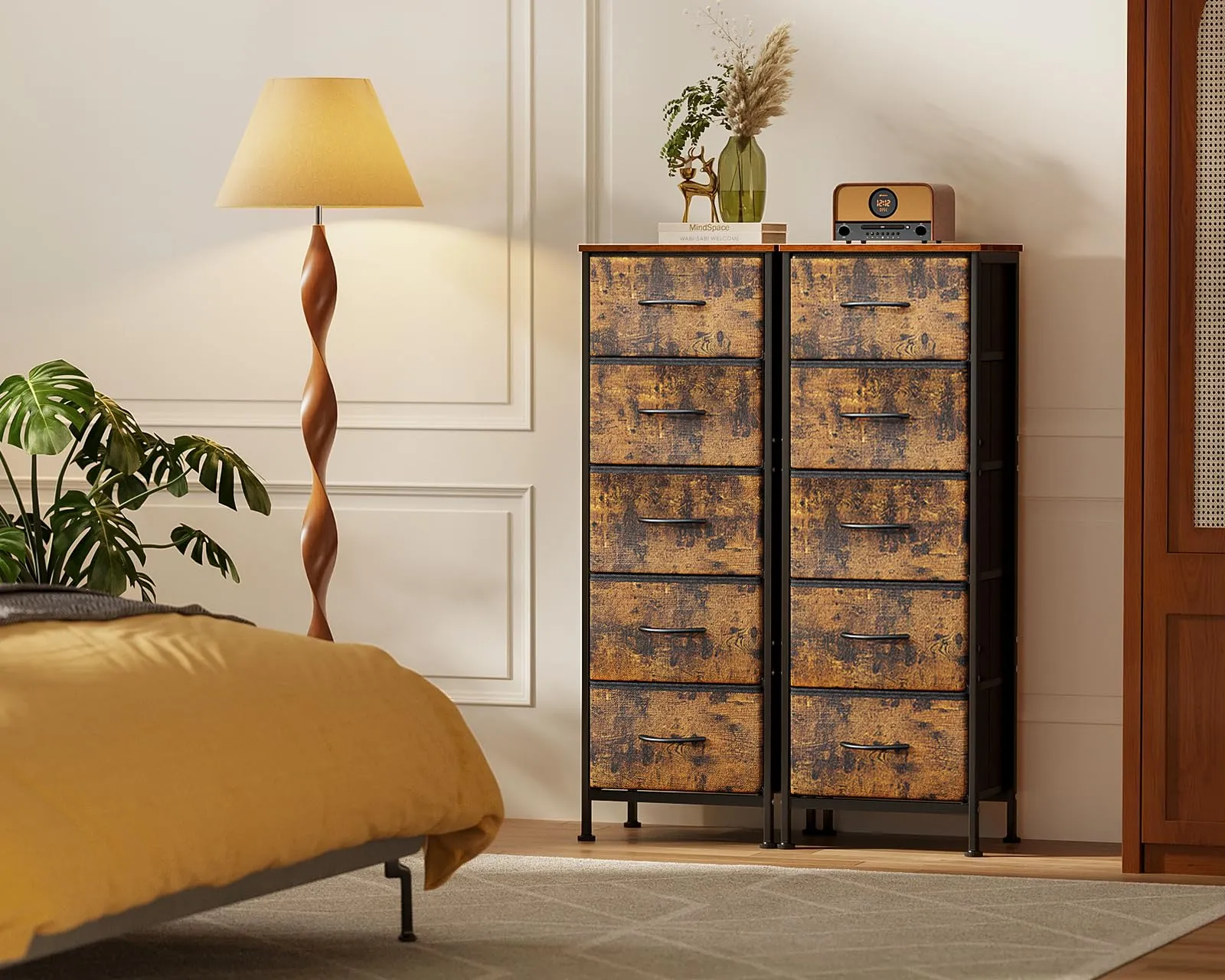 Coleshome Cassettiera Camera da Letto con 5 Cassetti in Tessuto, 30 x 40 x 120 cm, Vintage - immagine 7