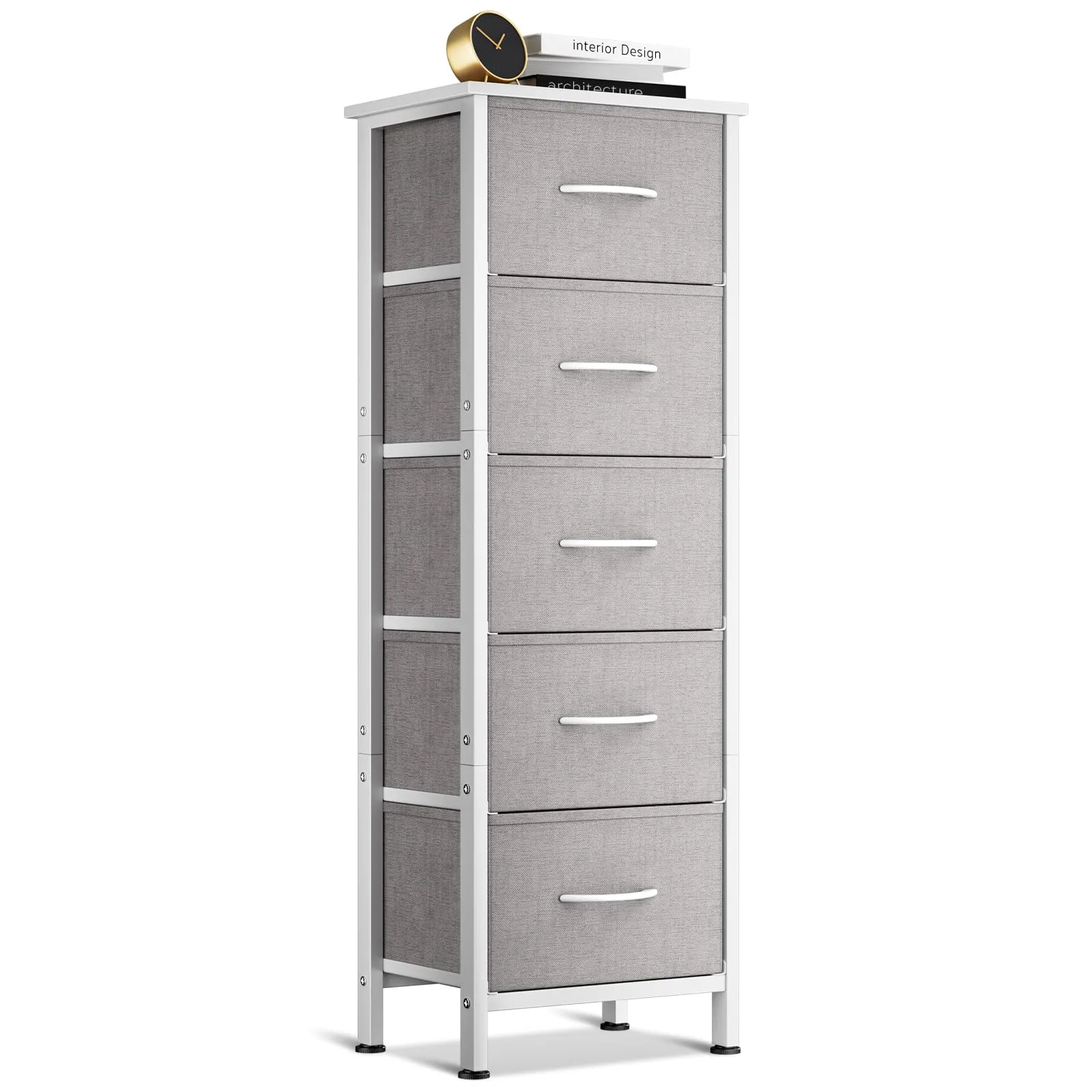 Coleshome Alta Cassettiera Camera da Letto con 5 Cassetti in Tessuto, Grigio Chiaro, 30 x 40 x 120 cm - immagine 1