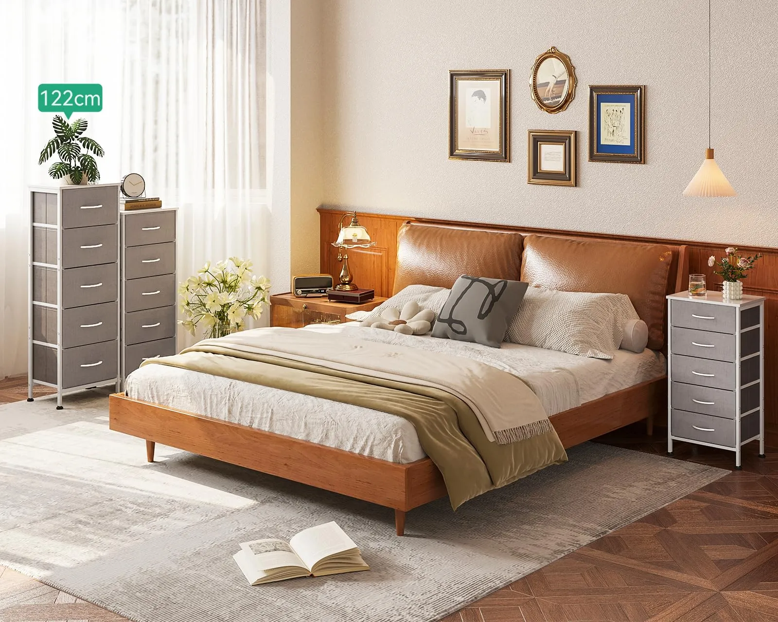 Coleshome Alta Cassettiera Camera da Letto con 5 Cassetti in Tessuto, Grigio Chiaro, 30 x 40 x 120 cm - immagine 5
