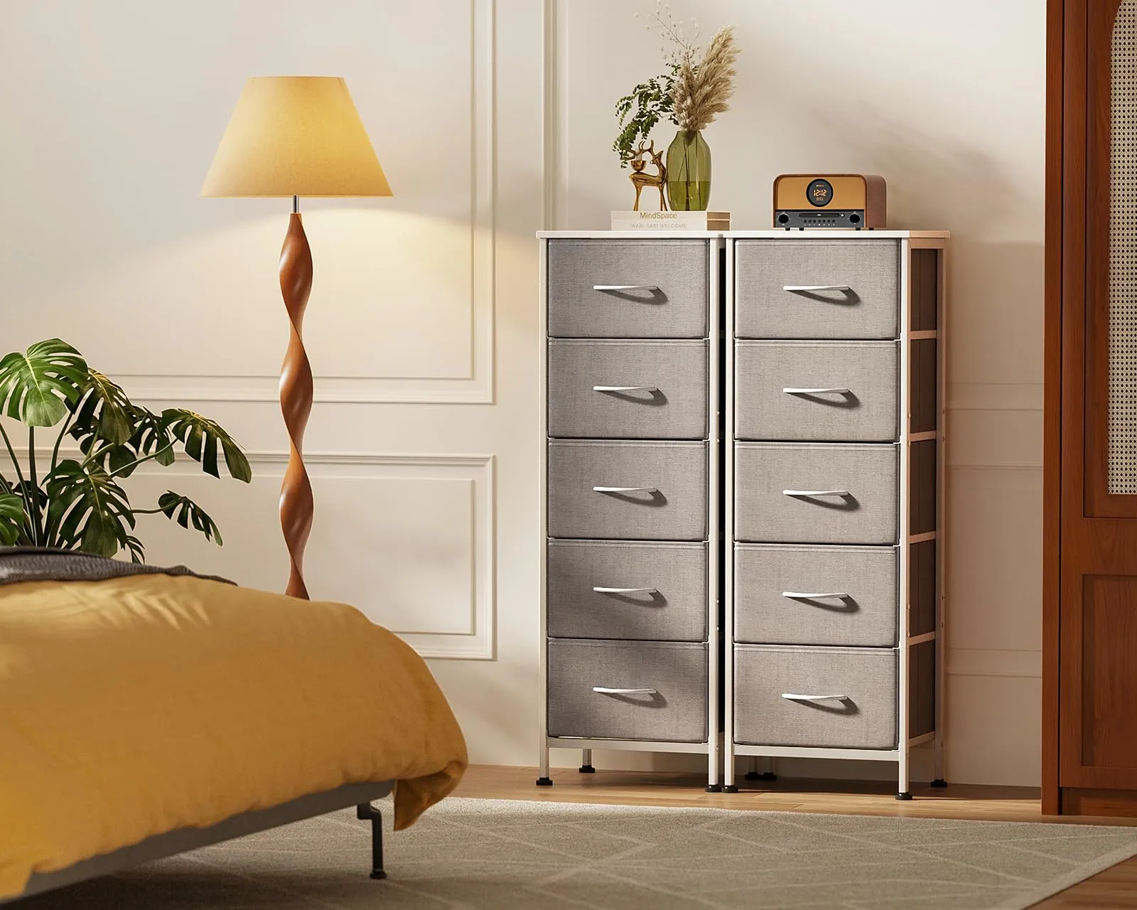 Coleshome Alta Cassettiera Camera da Letto con 5 Cassetti in Tessuto, Grigio Chiaro, 30 x 40 x 120 cm - immagine 7