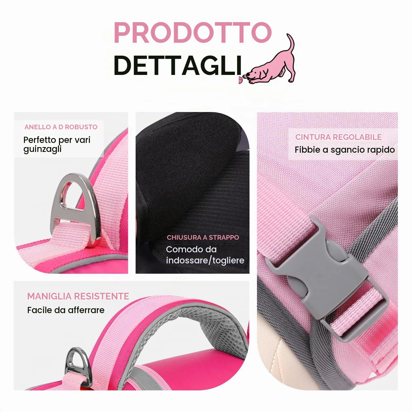 AOFITEE Giubbotto Salvagente per Cani con Pinna di Squalo e Impugnatura di Soccorso, Fucsia, Taglia M - immagine 3