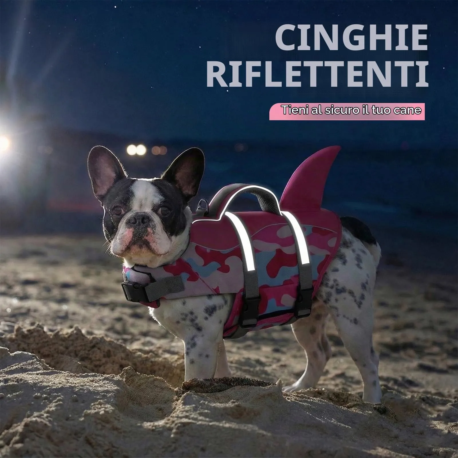 AOFITEE Giubbotto Salvagente per Cani con Pinna di Squalo e Maniglia di Soccorso, Mimetica rosa, Taglia M - immagine 5