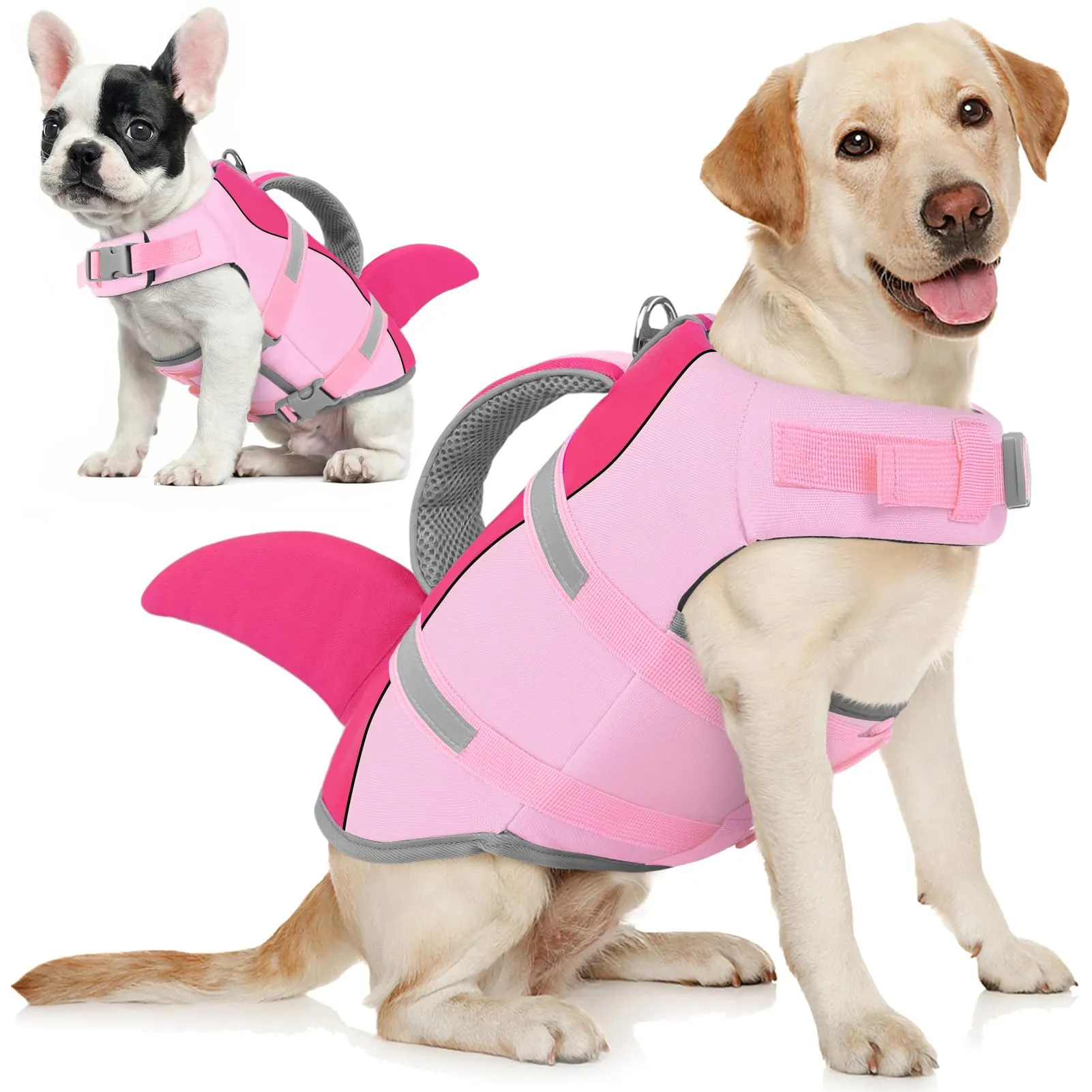 AOFITEE Giubbotto Salvagente per Cani con Pinna di Squalo e Impugnatura di Soccorso, Fucsia, Taglia S - immagine 1