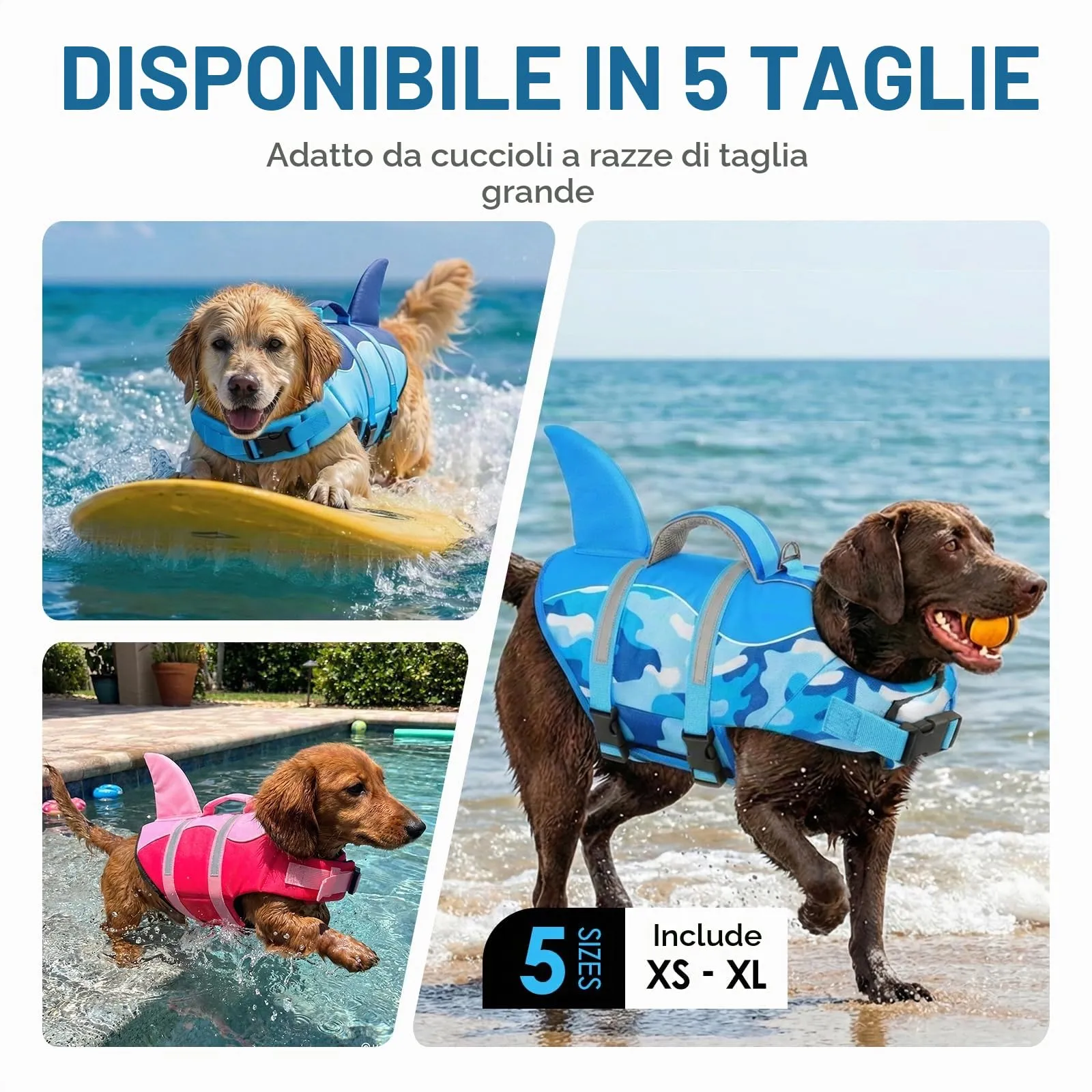 AOFITEE Giubbotto Salvagente per Cani con Pinna di Squalo e Impugnatura di Soccorso, Mimetica Blu, Taglia S - immagine 7