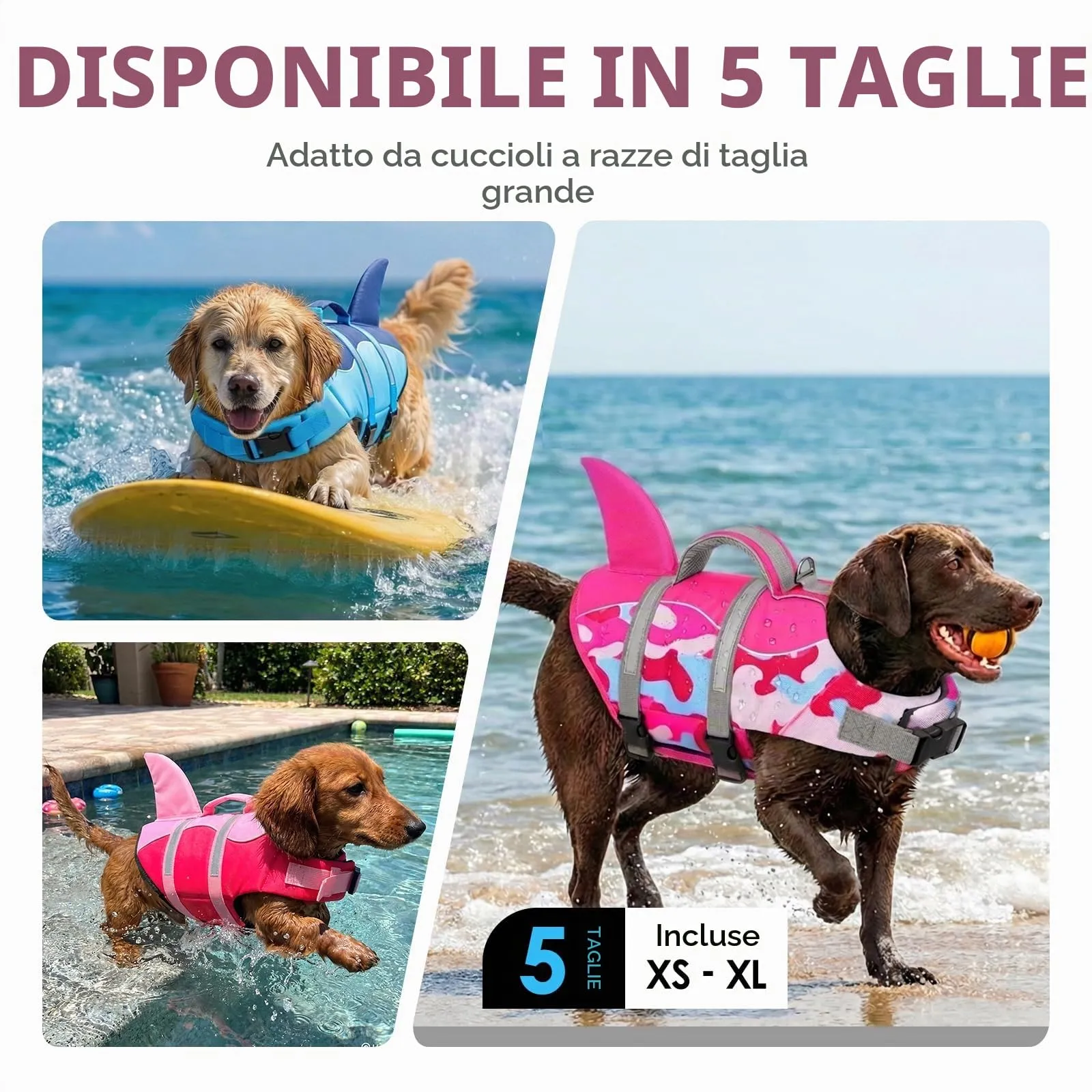 AOFITEE Giubbotto di Salvataggio per Cani con Pinna di Squalo, Mimetica rosa, Taglia L - immagine 7