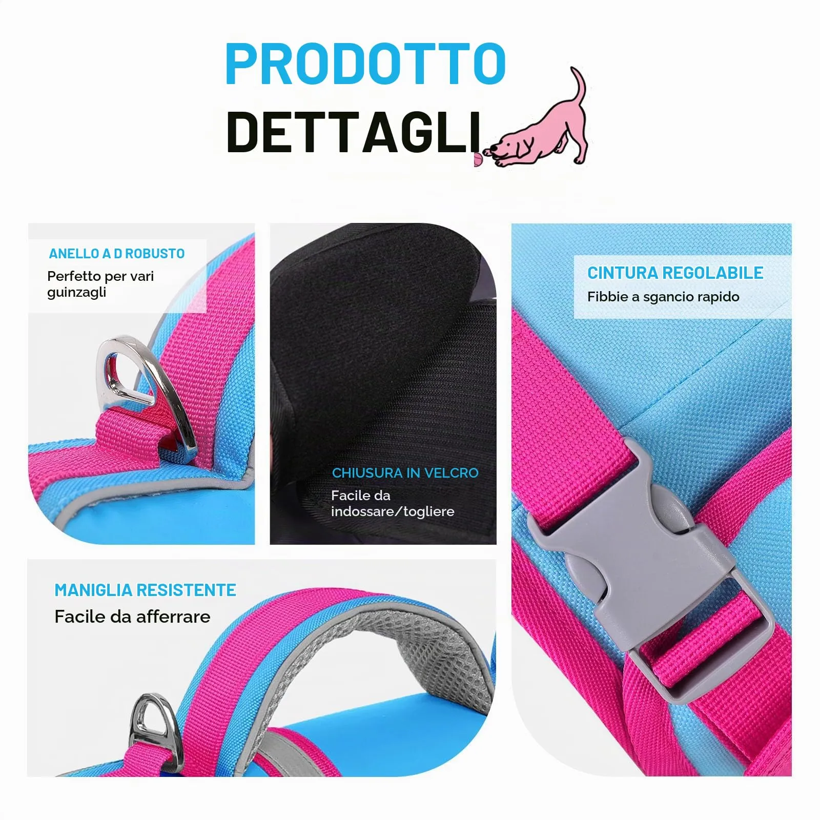 AOFITEE Giubbotto di Salvataggio per Cani con Pinna di Squalo e Impugnatura di Soccorso, Blu, XS - immagine 3