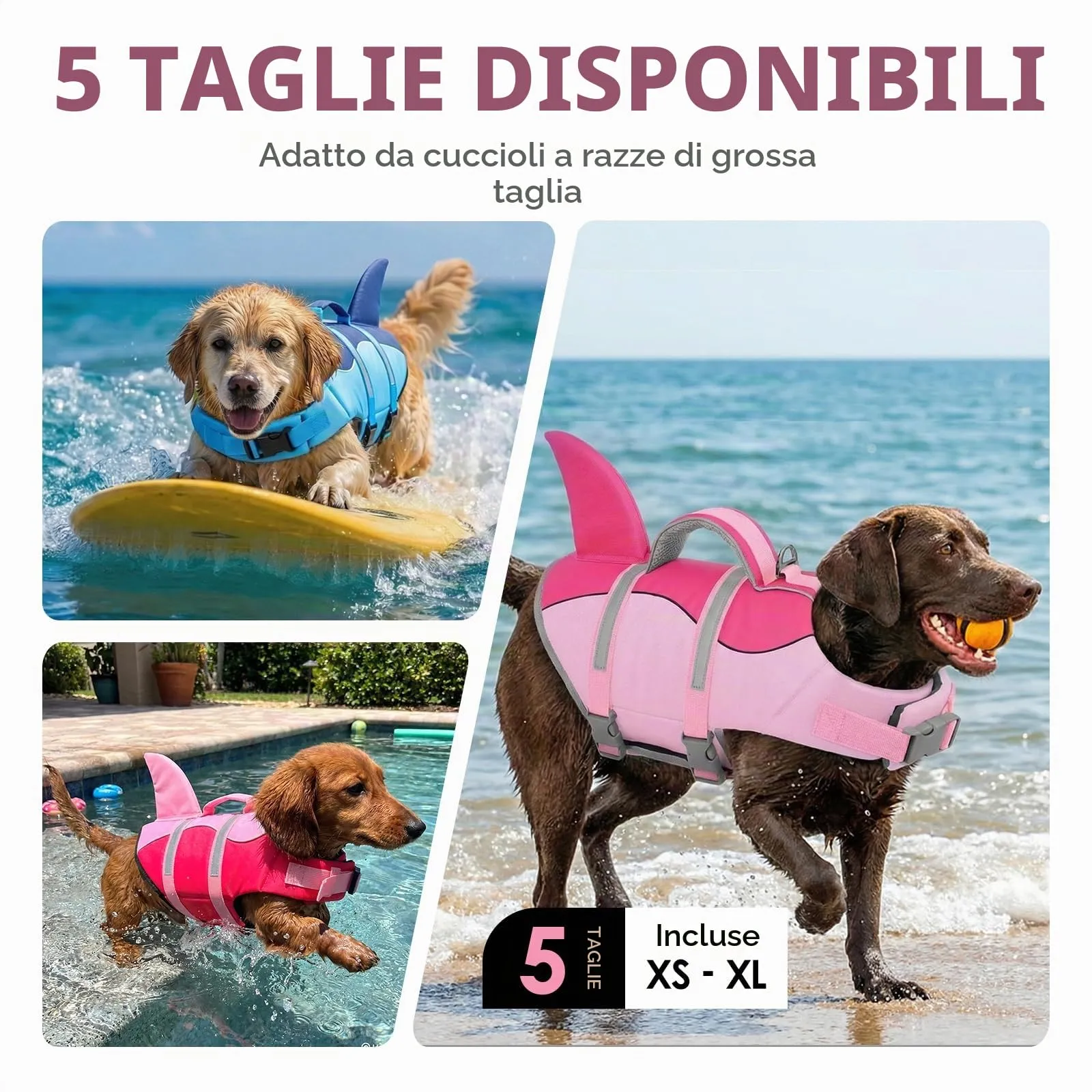 AOFITEE Giubbotto di Salvataggio per Cani con Pinna di Squalo, Fucsia, XS - immagine 7