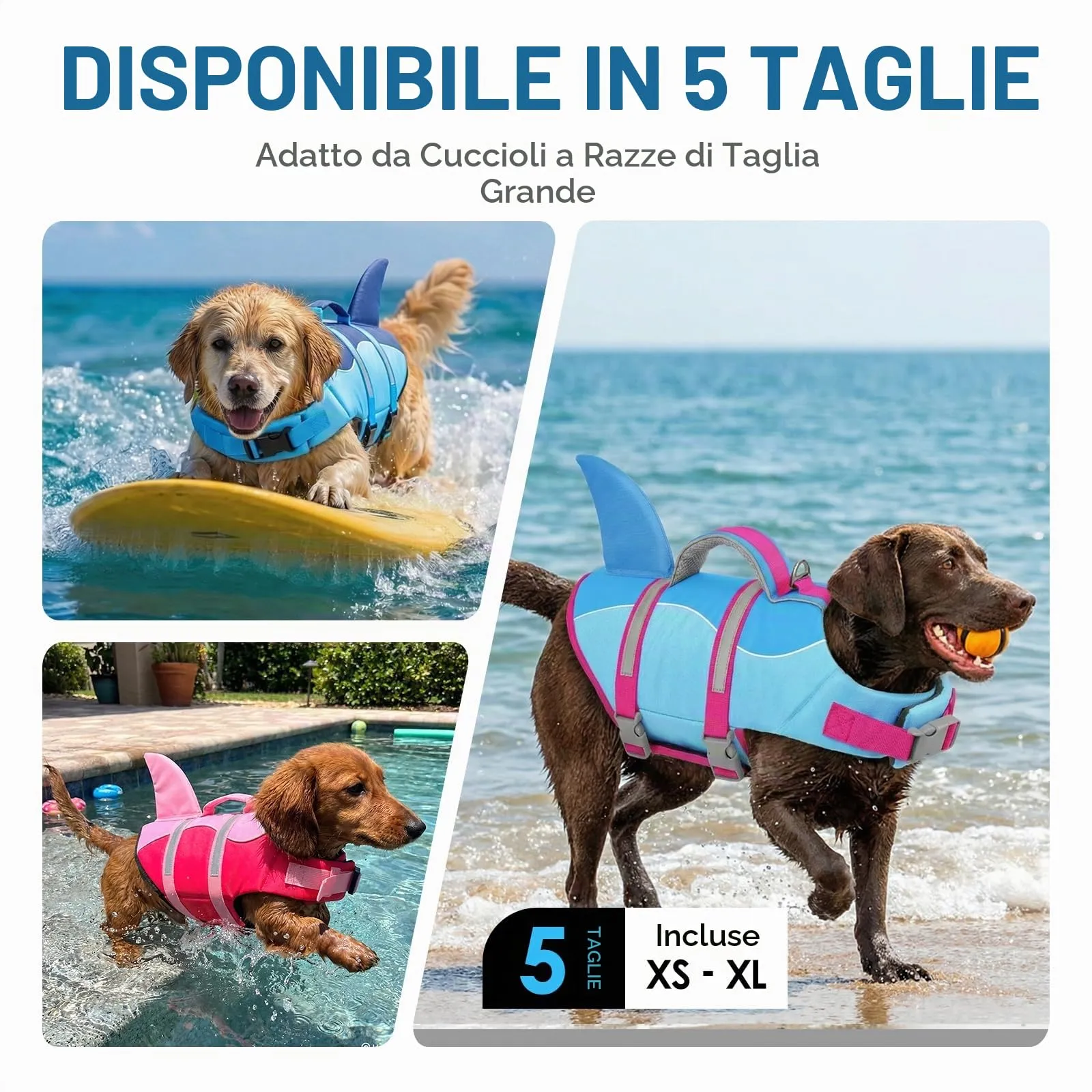 AOFITEE Giubbotto Salvagente per Cani con Pinna di Squalo e Impugnatura di Soccorso, Blu, XL - immagine 7