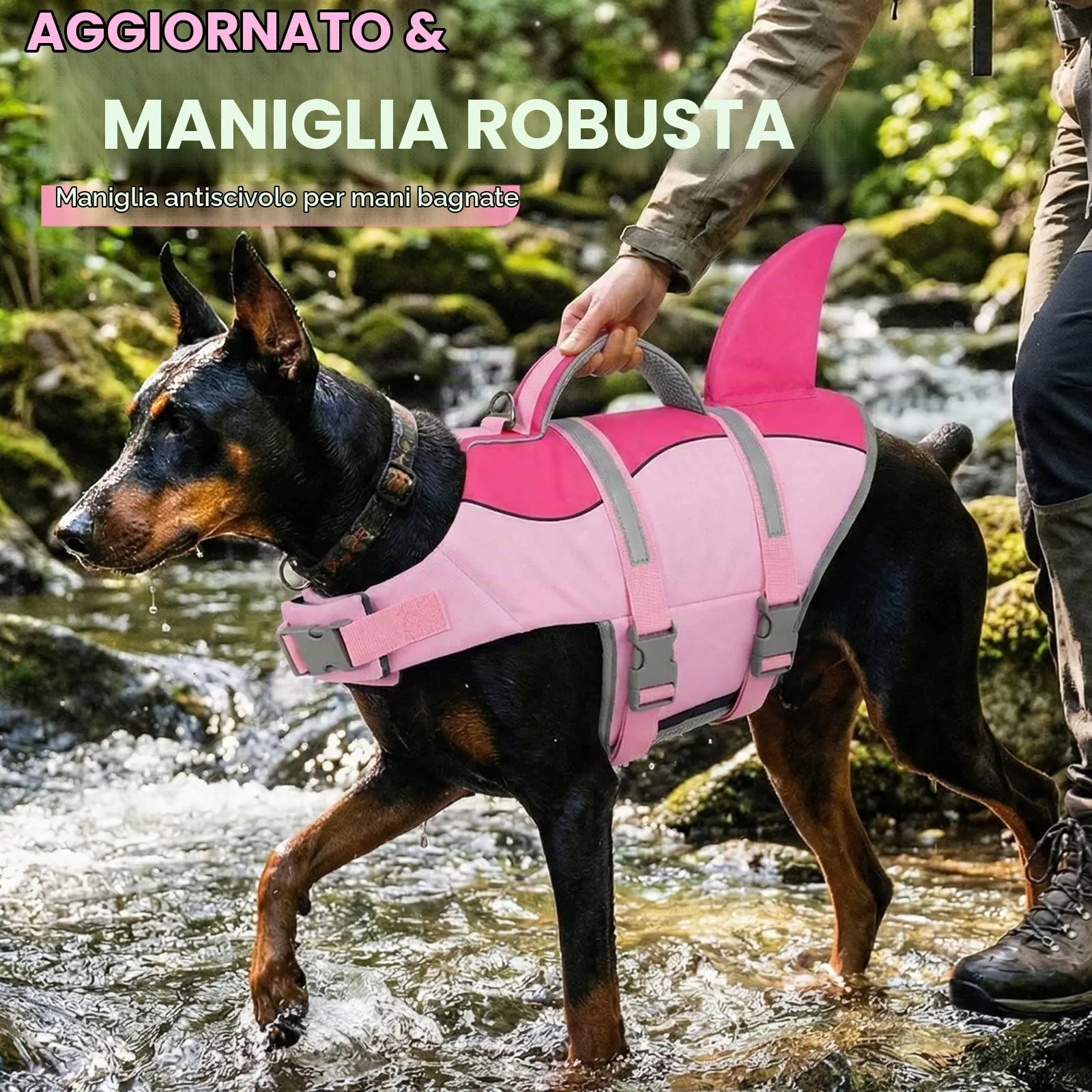 AOFITEE Giubbotto Salvagente per Cani con Pinna di Squalo, XL, Fucsia - immagine 2