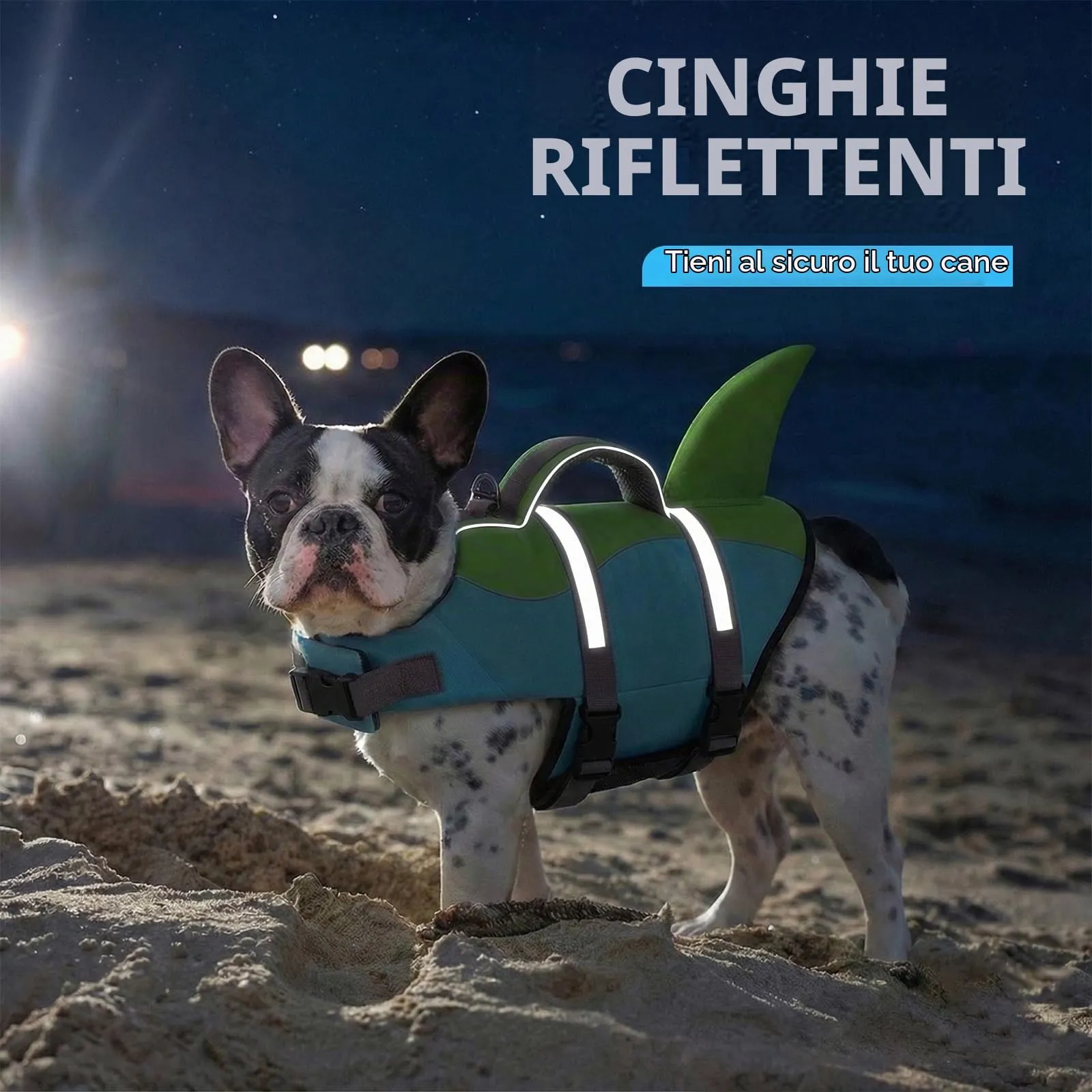 AOFITEE Giubbotto di Salvataggio per Cani con Pinna di Squalo e Impugnatura di Soccorso, Blu e Verde, Taglia M - immagine 5