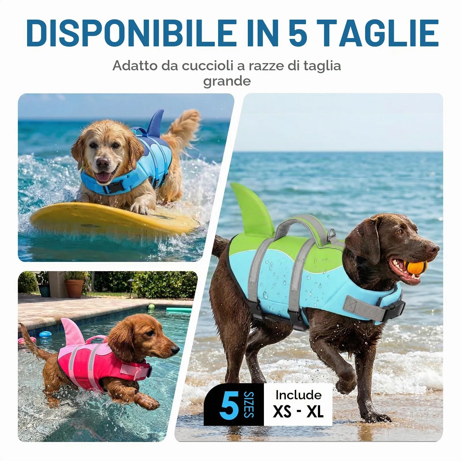 AOFITEE Giubbotto di Salvataggio per Cani con Pinna di Squalo e Impugnatura di Soccorso, Blu e Verde, Taglia L - immagine 7