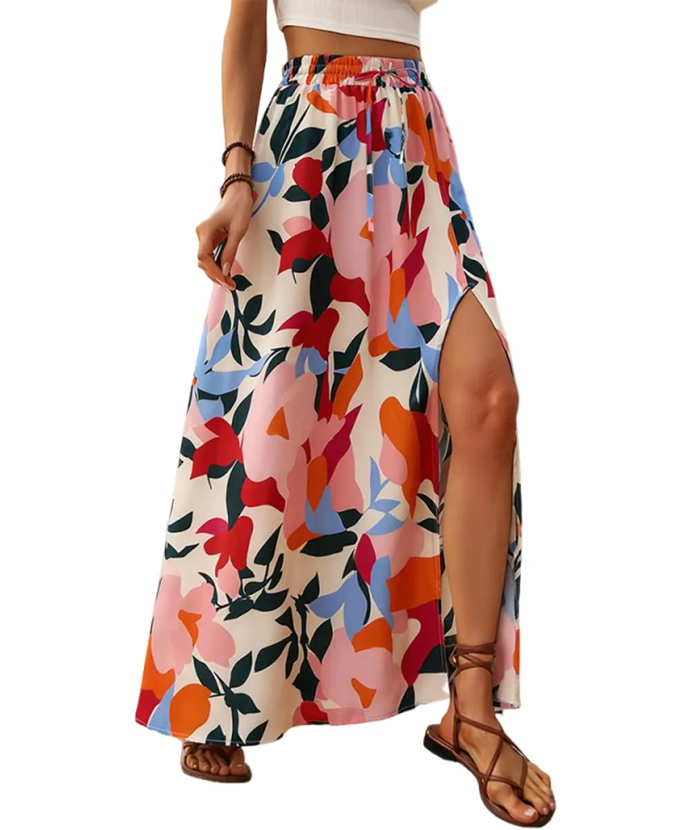 ABINGOO Gonna Lunga Donna Estiva Boho A Line Vita Alta con Spacco - immagine 1